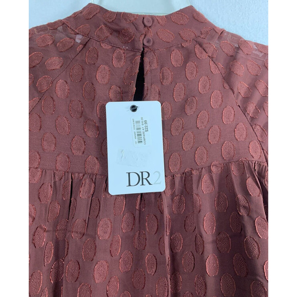 Dr2 Womens Top XS Burgundy Red Polka Dot Flowy Hi‎ Low Career Blouse - Picture 6 of 13